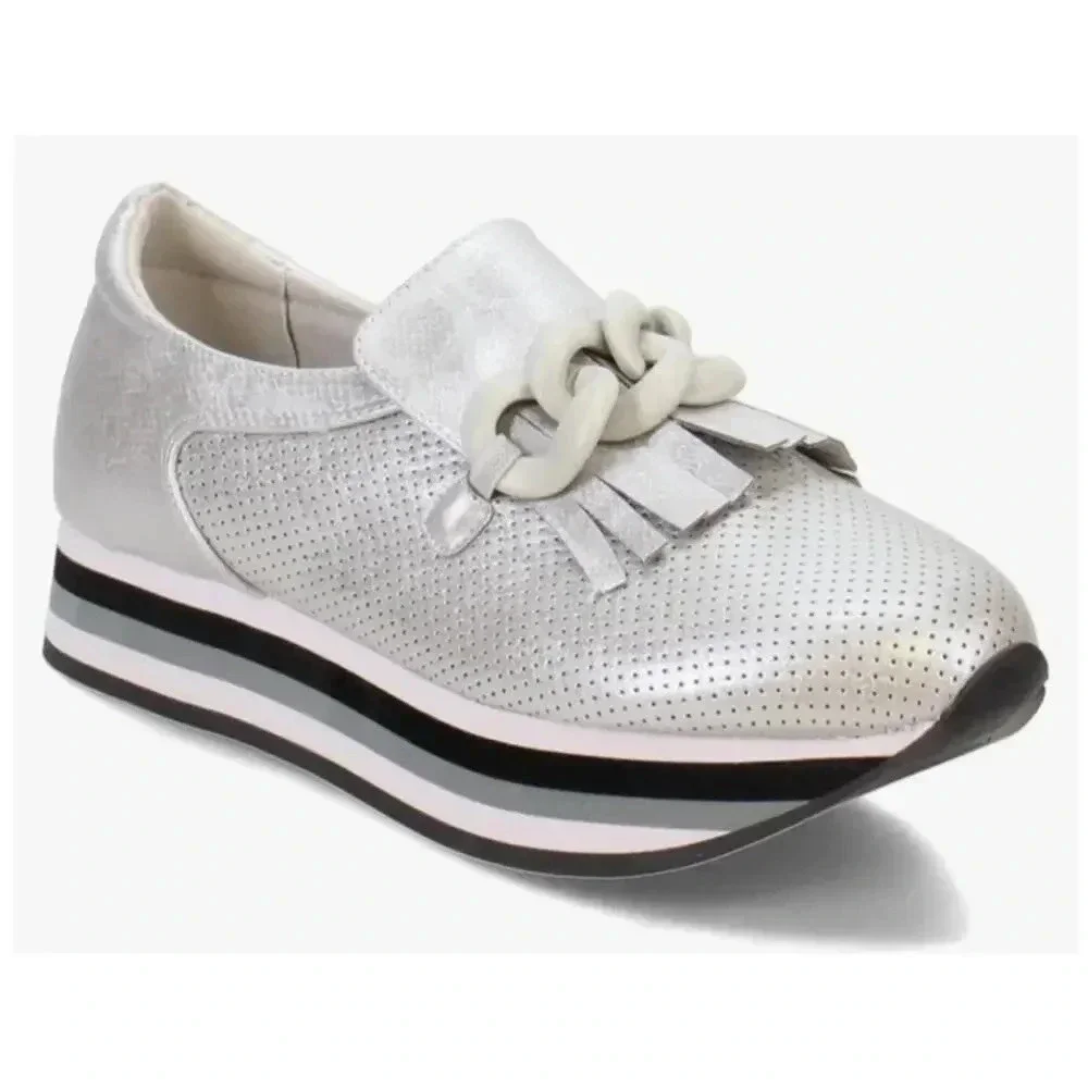 Coconuts by Matisse Women's Bess Silver Metallic Chain Perforated Loafers, 7